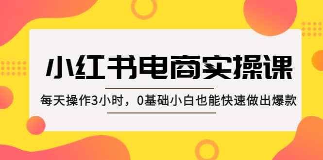 小红书・电商实操课：每天操作3小时，0基础小白也能快速做出爆款