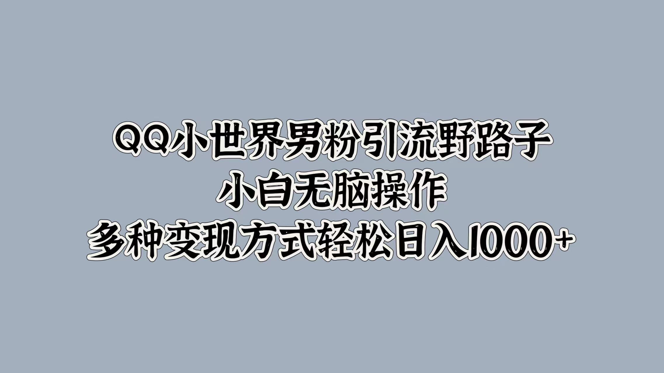 QQ小世界y.流野路子，小白无脑操作，多种变现方式轻松一天1000+