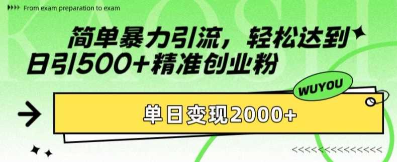 简单暴L引流轻松达到日引500+精准创业粉，单日变现2k【揭秘】