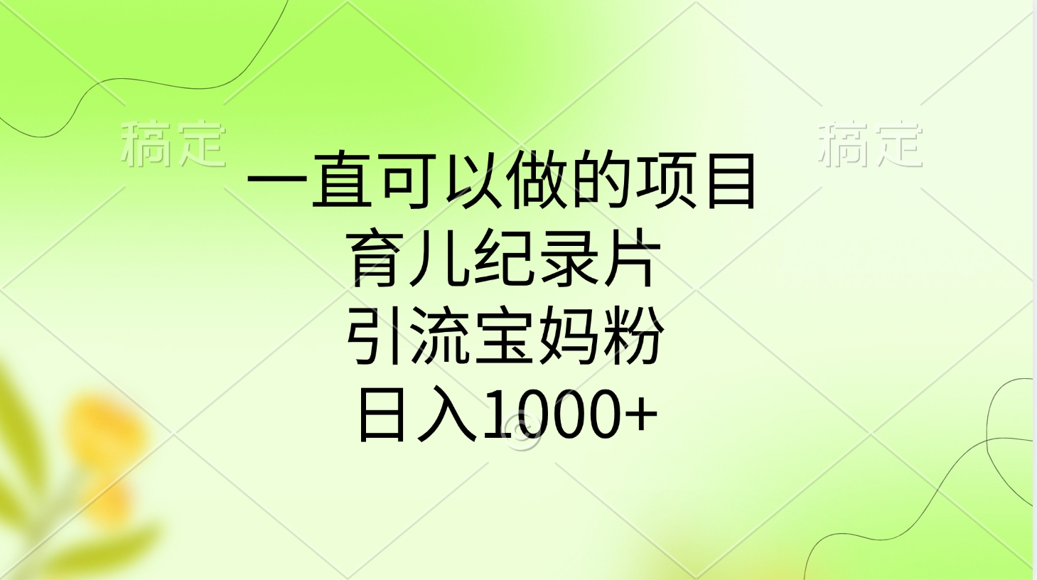 一直可以做的项目，育儿纪录片，宝妈粉