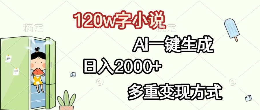 120w字小说，AI一键生成，多重变现方式